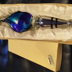 ART Glass Murano Blue Silver bottle Stopper Isola Lucca Viareggio